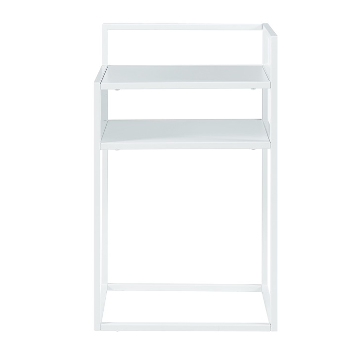 Noptiera, en.casa, PXSL-0285 Riihimaki, 65 x 40 x 30 cm, otel, alb mat, cu compartiment depozitare