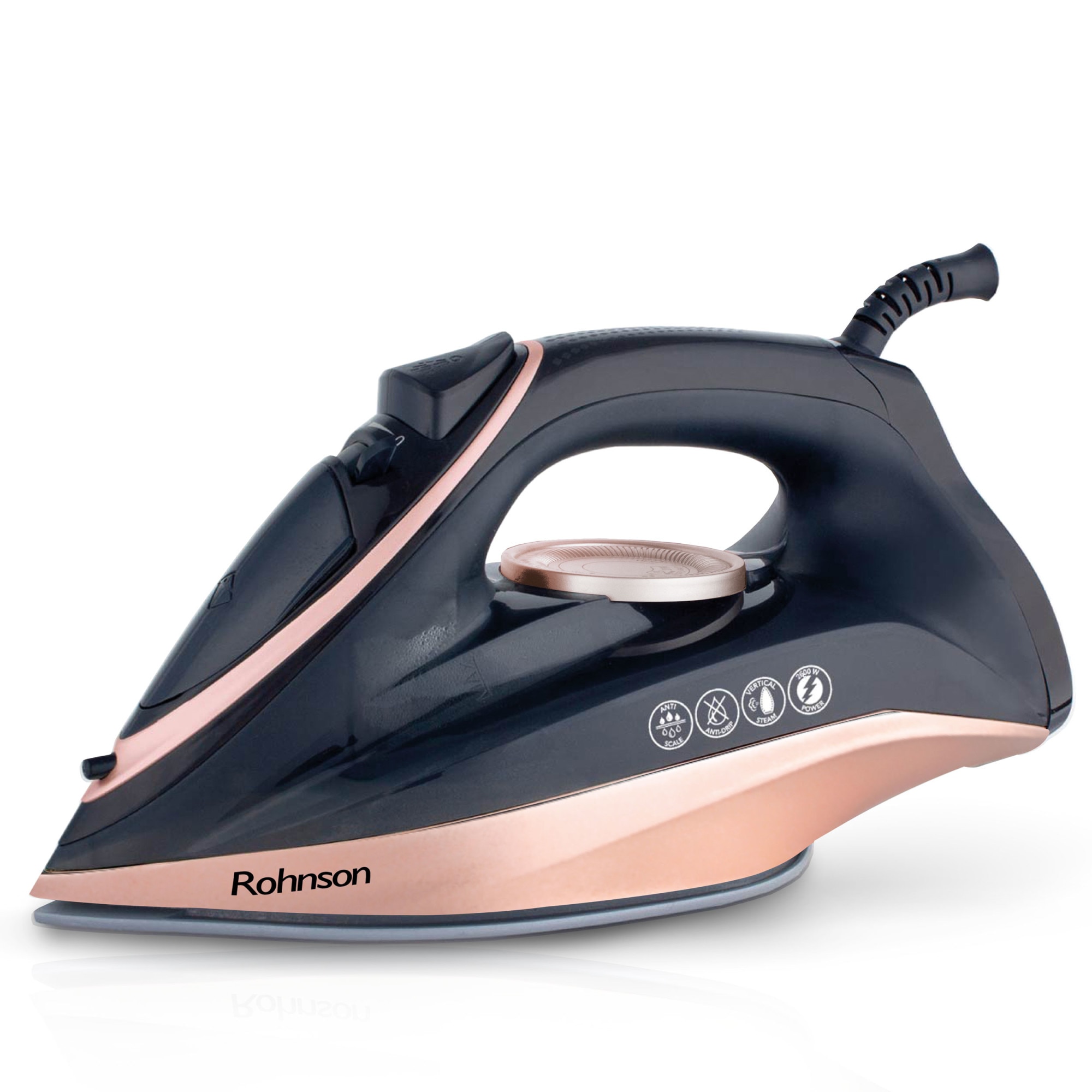 Fier de calcat Rohnson R386, talpa ceramica, 2600W, 180g/min, 260ml, sistem anti-picurare si anti-calcar, sistem de auto-curatare, protectie impotriva supraincalzirii