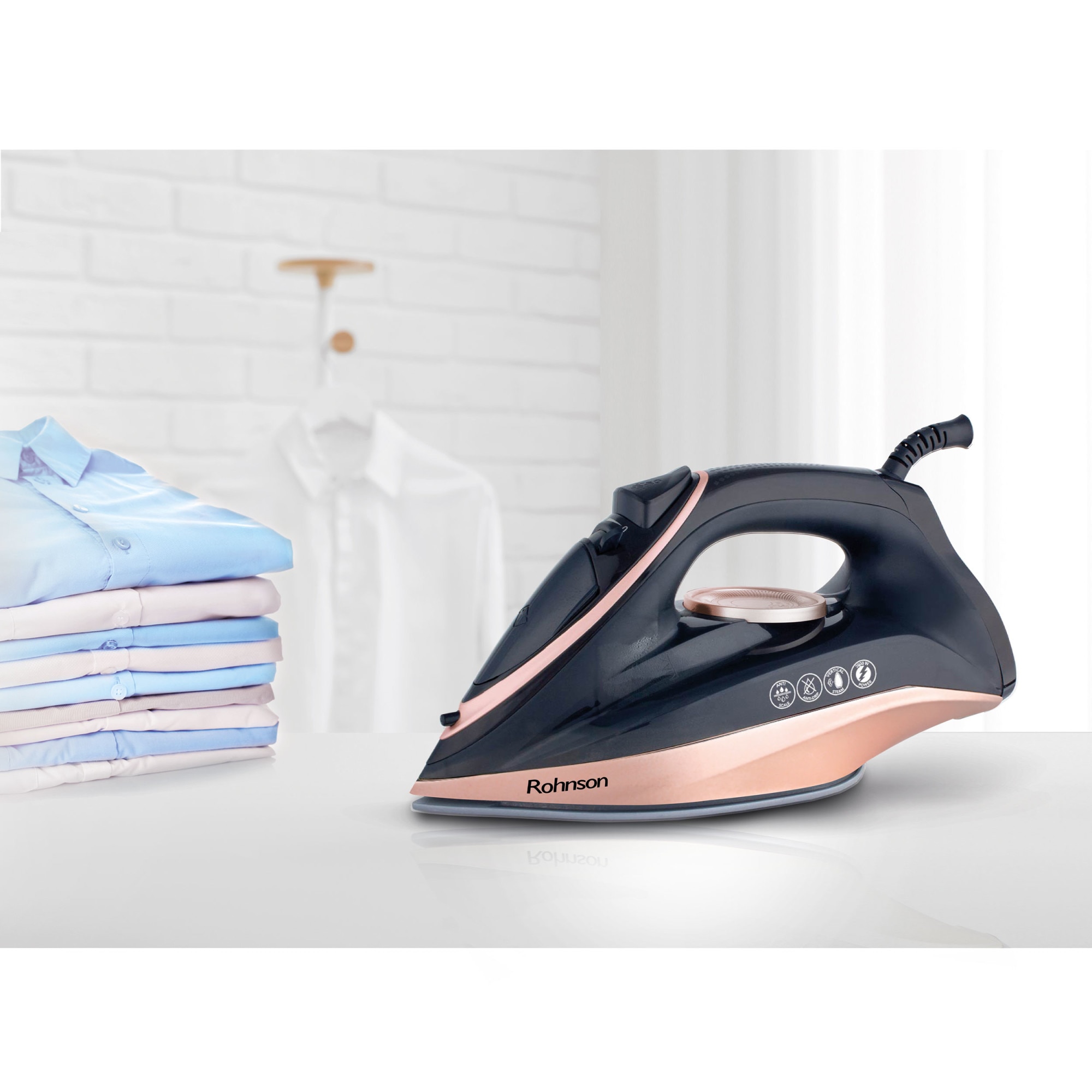 Fier de calcat Rohnson R386, talpa ceramica, 2600W, 180g/min, 260ml, sistem anti-picurare si anti-calcar, sistem de auto-curatare, protectie impotriva supraincalzirii