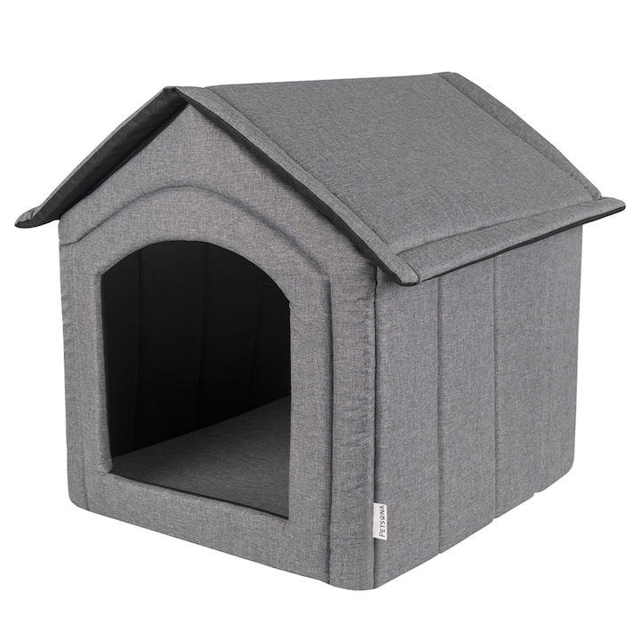 Beltéri kutyaház, Petsona M, Kutyafekhely, Puha beltéri ház, Közepes testű kutyáknak, Levehető huzat, Szürke