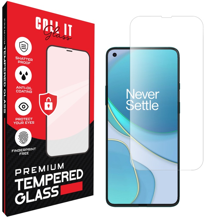 Защитно фолио Call It Glass™ за OnePlus 8T, първокласен тип, ултра прозрачно, пълен комплект за инсталиране, устойчиво на счупване, удар, гъвкаво и издръжливо, дисплей на цял екран, без заключване на черен екран - прозрачно стъкло