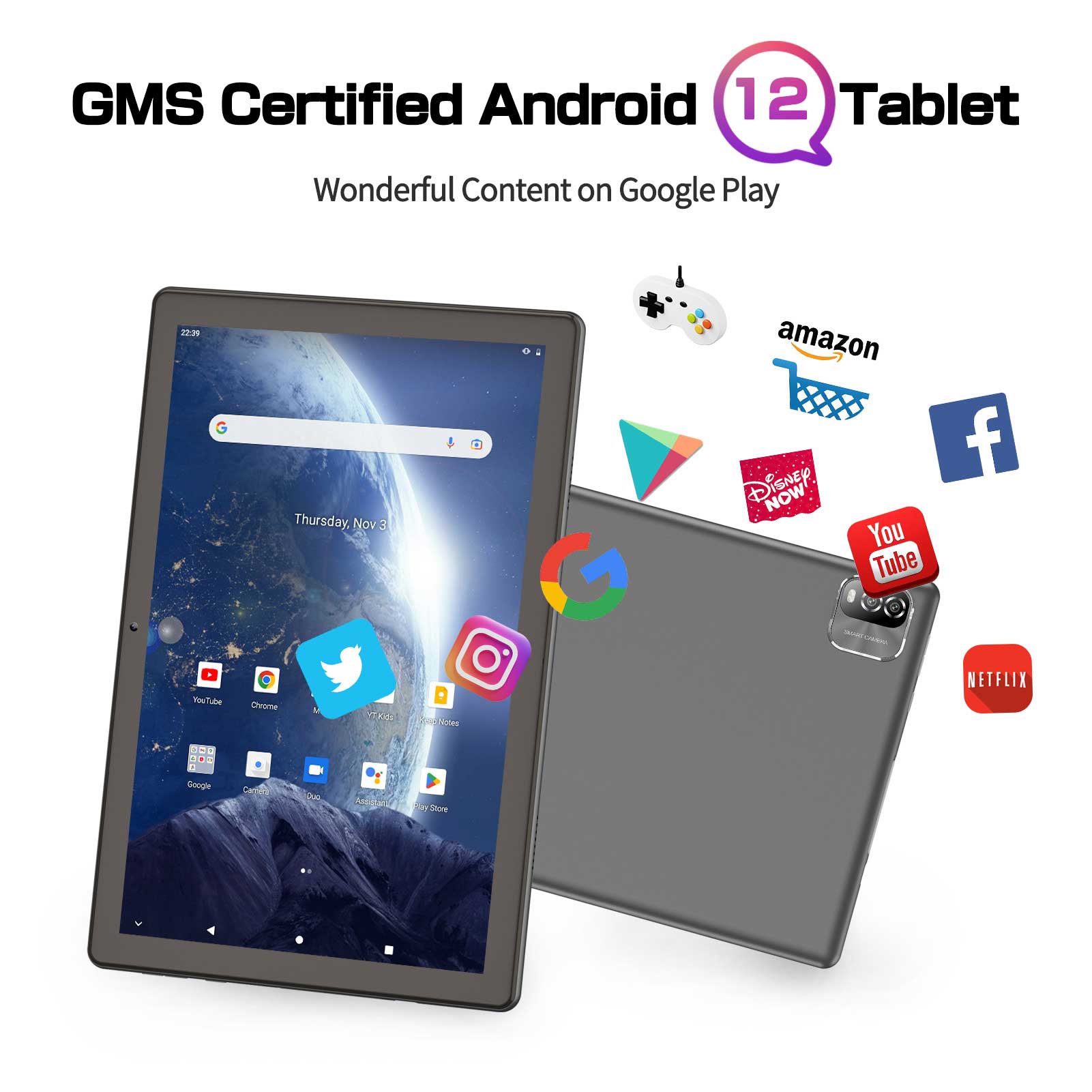 Tableta, ILIKE, 10.1", Android 12, 3 GB RAM, 64 GB ROM, HD, 6000 mAh, Wifi 6, GPS, Negru