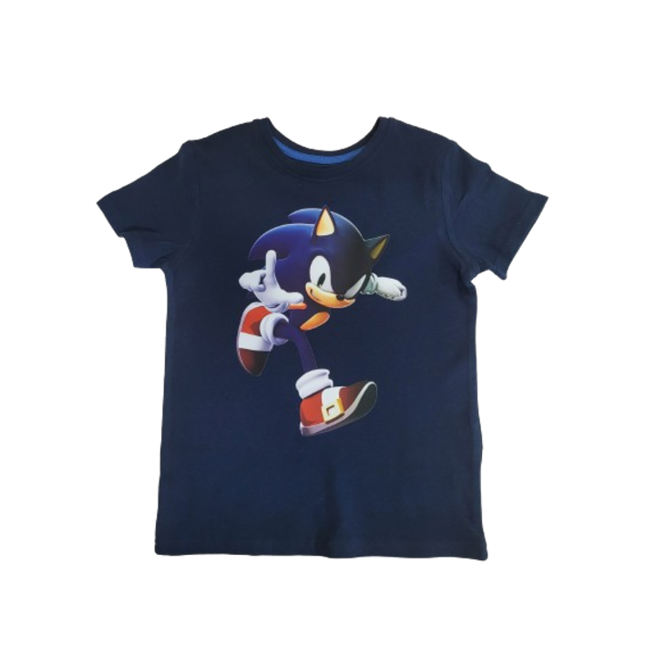 Tricou copii, personaj Sonic, 100% bumbac, 3-4 ani, 92cm, Albastru