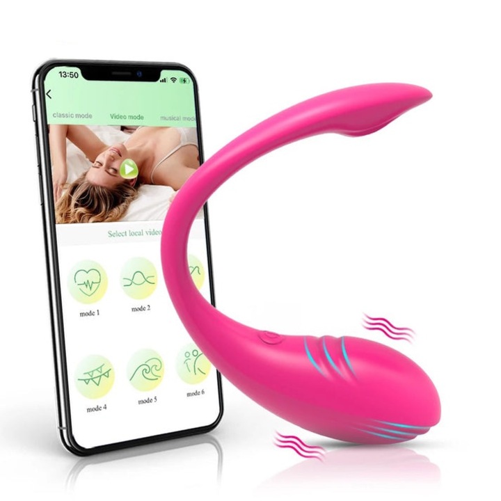 Delfin LovePlay™ szilikon vibrátor, újratölthető és vízálló, Bluetooth kapcsolattal, távirányítóval, rózsaszín