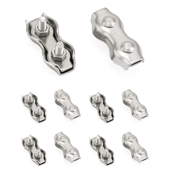 Cleme inox, Qwork, 10 buc, pentru cabluri metalice 3 mm - 4 mm