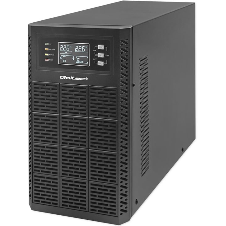 UPS, QOltec, 3kVA, 3000W, Power Factor 1.0, LCD, EPO, USB, On-line