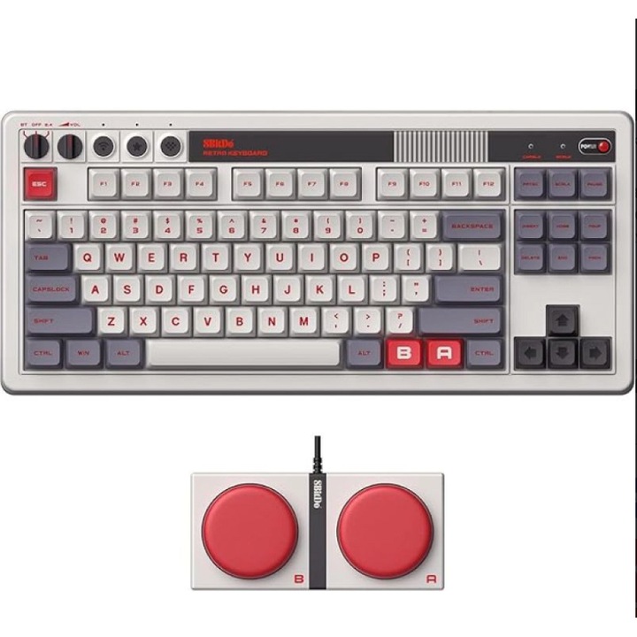 Tastatura gaming wireless, 8Bitdo Retro Mechanical-N, taste programabile, gri/alb