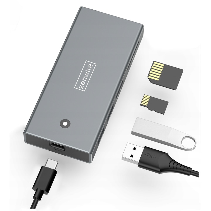 HUB rack Külső merevlemez ház, Zenwire® SSD M2 NVME PCIE SATA USB-C TF SD Adapter 6 az 1-ben M.2 10 GB 8 TB 2 x USB-A SD micro SD kártyaolvasó