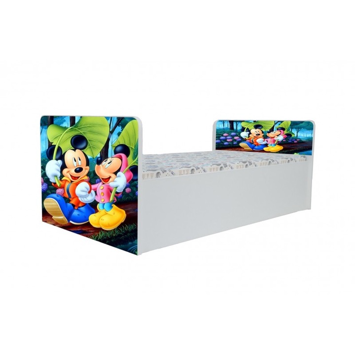 Pat pentru copii Aero Minnie si Mickey, 160x80 cm, alb/multicolor, saltea inclusa