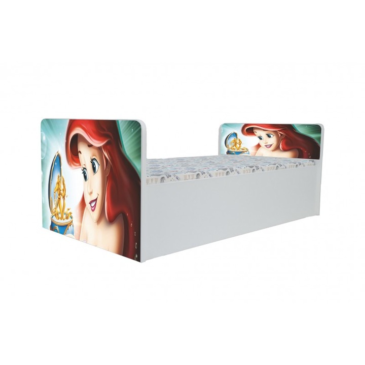 Pat pentru copii Aero Ariel, 130x60 cm, alb/multicolor, saltea inclusa