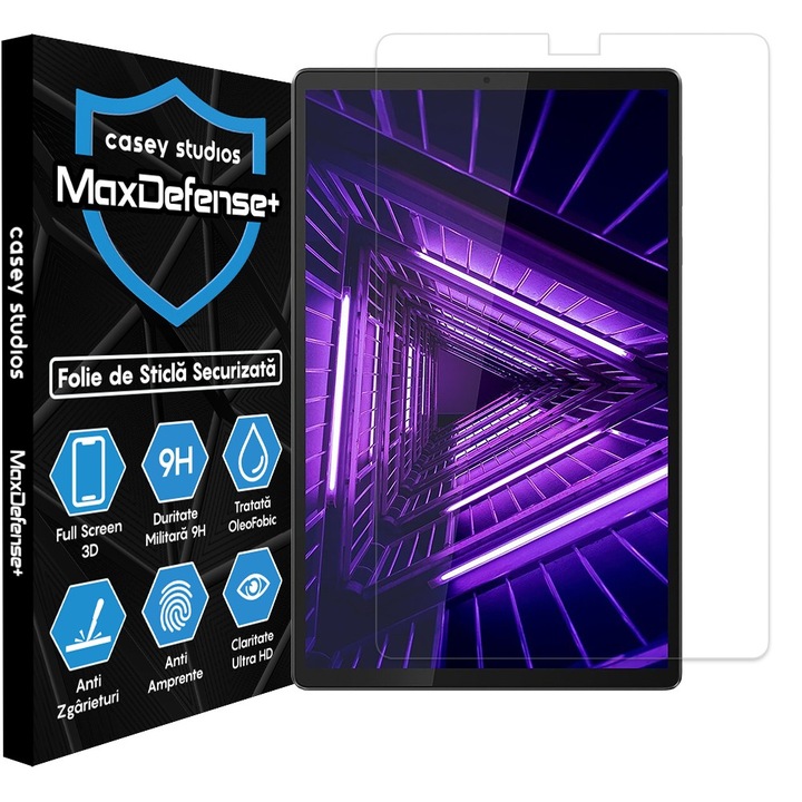 CASEY STUDIOS Протектор за Lenovo Tab M10 FHD Plus 10.3" (TB-X606/TB-X606F), пълно 3D покритие, пълно лепене, закалено стъкло, военна твърдост, Ultra HD, професионална 3D защита на екрана, защита от надраскване, защита от удар, прозрачен
