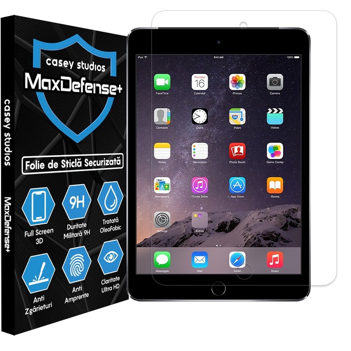 CASEY STUDIOS™ üvegfólia Apple iPad Mini 3/2/1 (2014/2013/2012) készülékhez, 7.9", teljes 3D fólia, teljes ragasztó, edzett üveg, katonai keménység, Ultra HD, professzionális 3D képernyővédelem, karcálló, ütésálló, átlátszó