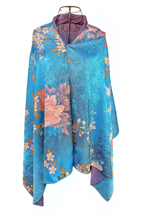 Esarfa de lux din matase naturala, Mov/Albastru, 180 x 70 cm