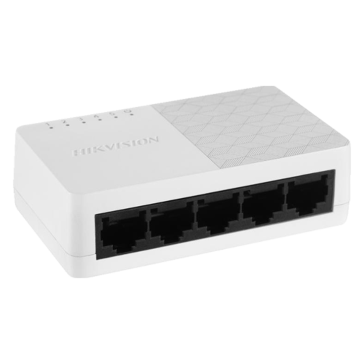 Hikvision DS-3E0505D-O kapcsoló: 5 x 10/100/1000 Mbps Ethernet port, 5 × Gigabit RJ45 port, tensiune