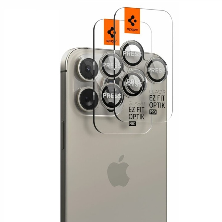 Защитно фолио за камера, съвместимо с Apple iPhone 14 Pro/14 Pro Max/15 Pro/15 Pro Max, Glas.tr Ez Fit, комплект от 2 бр., защитено стъкло, Optik HD, черно-прозрачно
