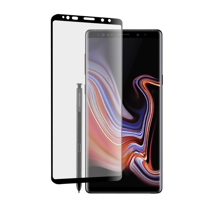 Folie de protectie compatibila cu Samsung Galaxy Note 9, Tempered Glass, sticla securizata, Negru-Transparent