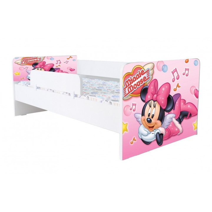 Pat pentru copii Kiddy Minnie Mouse, 180x80, alb/multicolor, saltea inclusa