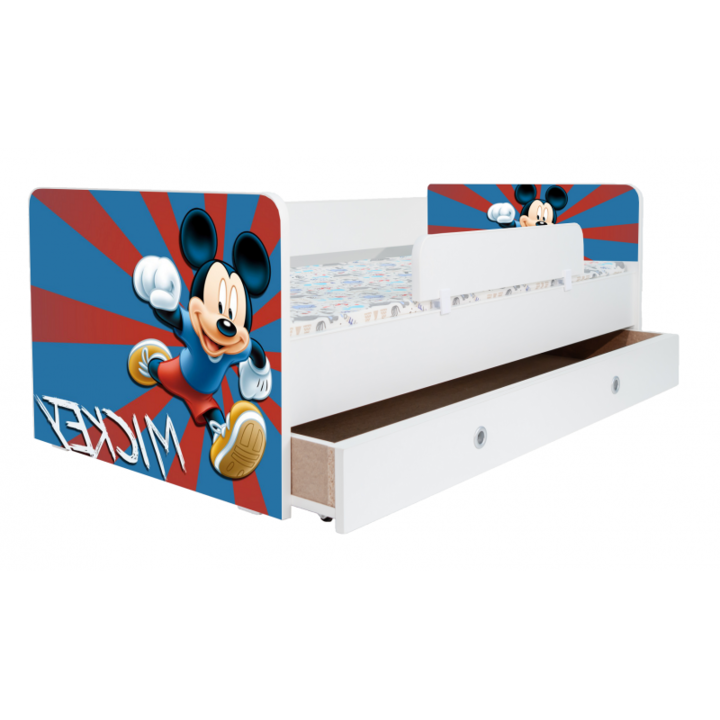 Детско легло Kiddy Mickey Mouse, 140x70 см, с чекмедже, бяло/многоцветно, с включен матрак