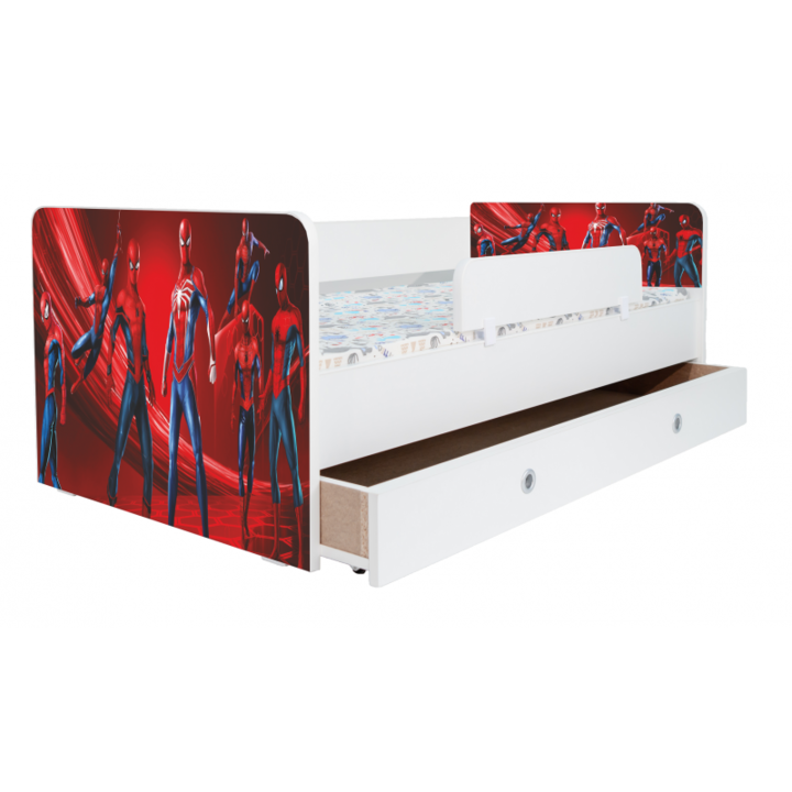 Детско легло Kiddy Spiderman, 160x80 см, с чекмедже, бяло/многоцветно, с включен матрак