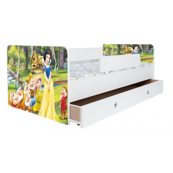 Детско легло Snow White Kiddy, 140x70 см, с чекмедже, бяло/многоцветно, с включен матрак
