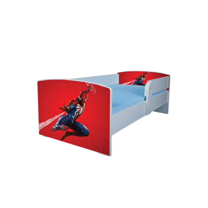 Pat pentru copii Spiderman, 130x60 cm, alb/multicolor, saltea inclusa
