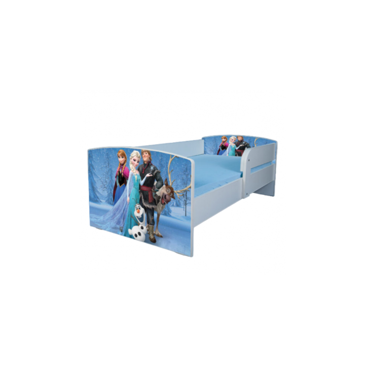 Pat pentru copii Frozen, 180x80 cm, alb/multicolor, saltea inclusa