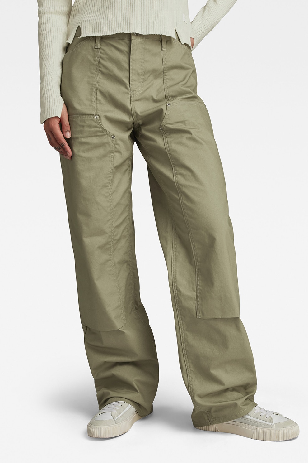 G-STAR, Pantaloni cu croiala ampla si buzunare oblice, Sparanghel, W27-L32