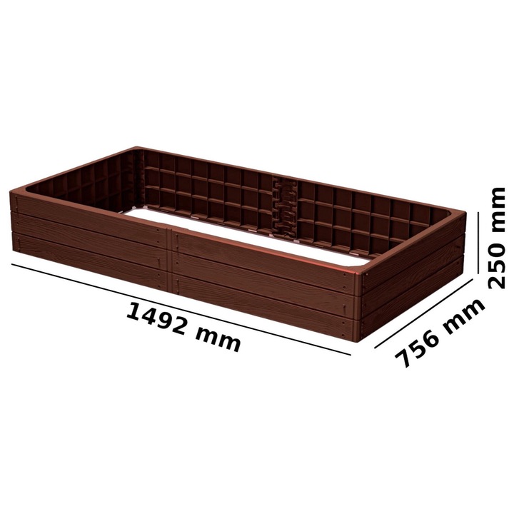 Pat/strat inaltat pentru flori, legume, din plastic, efect lemn, maro, 149.2x75.6x25 cm, Prosperplast
