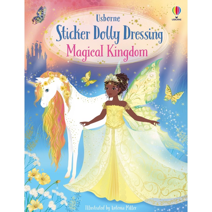 Детска книжка, Usborne, стикер Dolly Dressing Magical Kingdom, 5+ години