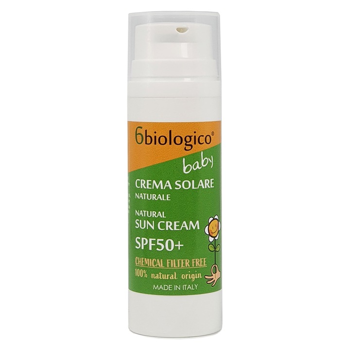 Crema protectie solara SPF50+, pentru bebelusi si copii, protectie minerala, produs 100% natural, 6biologico, 50ml