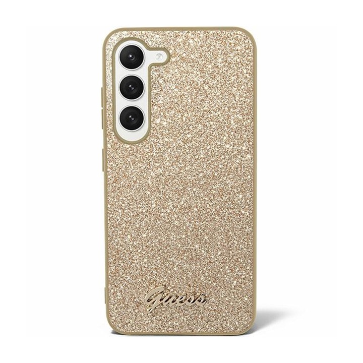 Калъф за телефон GUESS Glitter Flakes, метално лого, Samsung Galaxy S24 Ultra, златен
