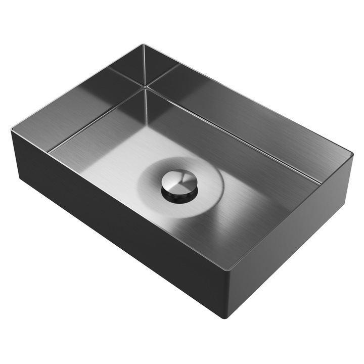 Lavoar GRANITAN Laja, rectangular, montare pe blat, negru metalic, 499x349x121mm, set cu sifon click-clack