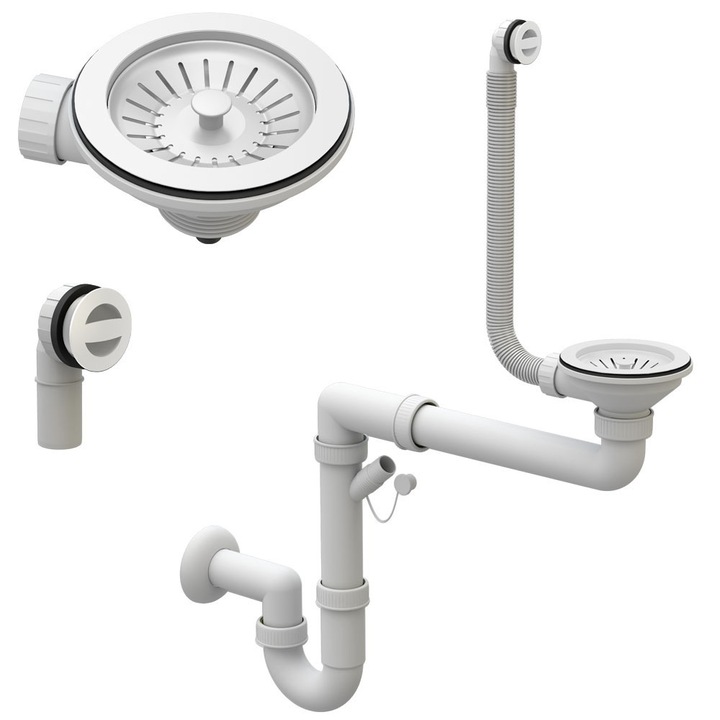 Sifon Chiuveta, Granitan, Save Space G, Alb, De Perete, Manual, Economiseste Spatiu, Cu Posibilitate De Conectare La Masina De Spalat Sau Vase, Sistem Antiprelivare, Usor De Montat, Durabil Si Universal