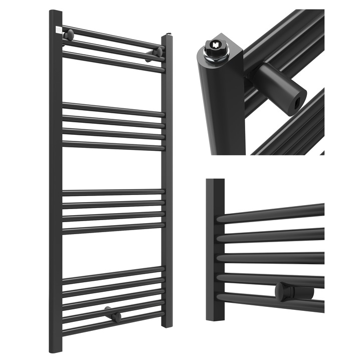Radiator Baie, Granitan, Puerto, Tip Scara, Design Modern, Ideal Pentru Uscat Prosoape Si Incalzit In Afara Sezonului, Posibil Racord Rezistenta Electrica, Otel Rezistent, 50 x 110 cm, Negru