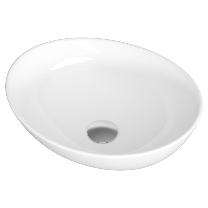 Lavoar cu montare pe blat, GRANITAN TONO, ceramica, oval, alb, 40x32.5x15cm