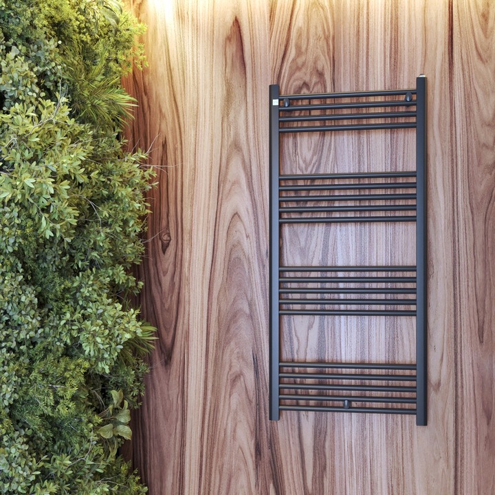 Radiator de baie, Granitan, Puerto, Apa, Distanta de conectare 55.5 cm, 595 W, 60x130 cm, Negru