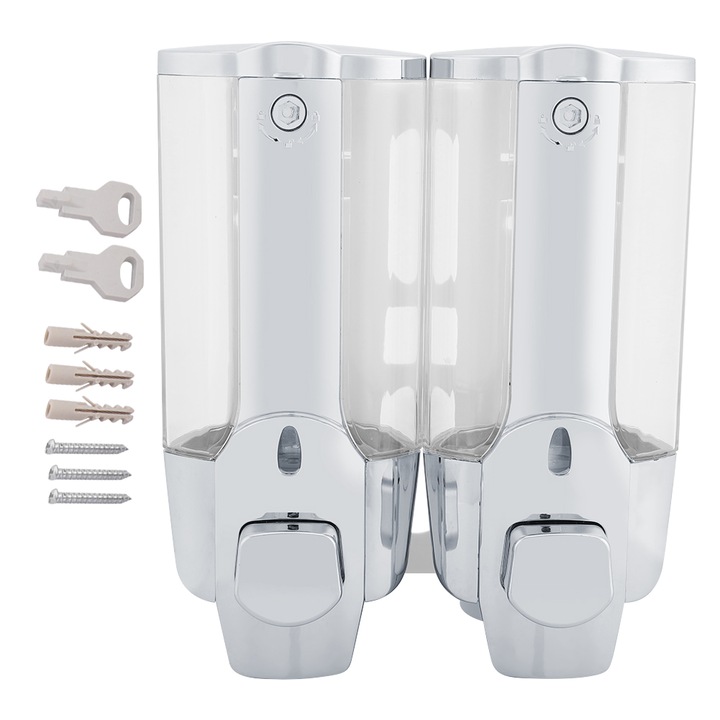 Dispenser sapun lichid QttvbTna, montare pe perete, dubla iesire, 700ml