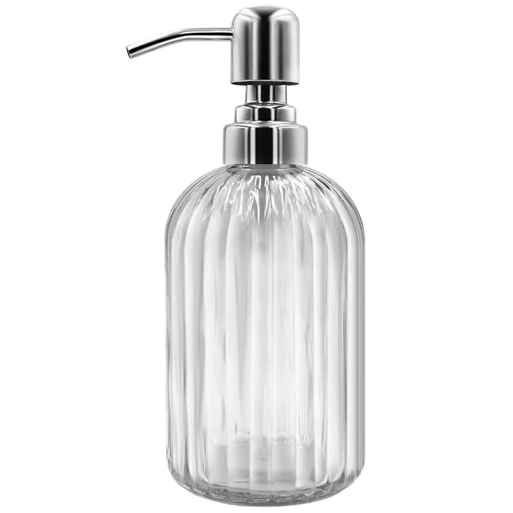 Dozator sapun QttvbTna, sticla transparenta, pompa inox, set 2 bucati, 14oz