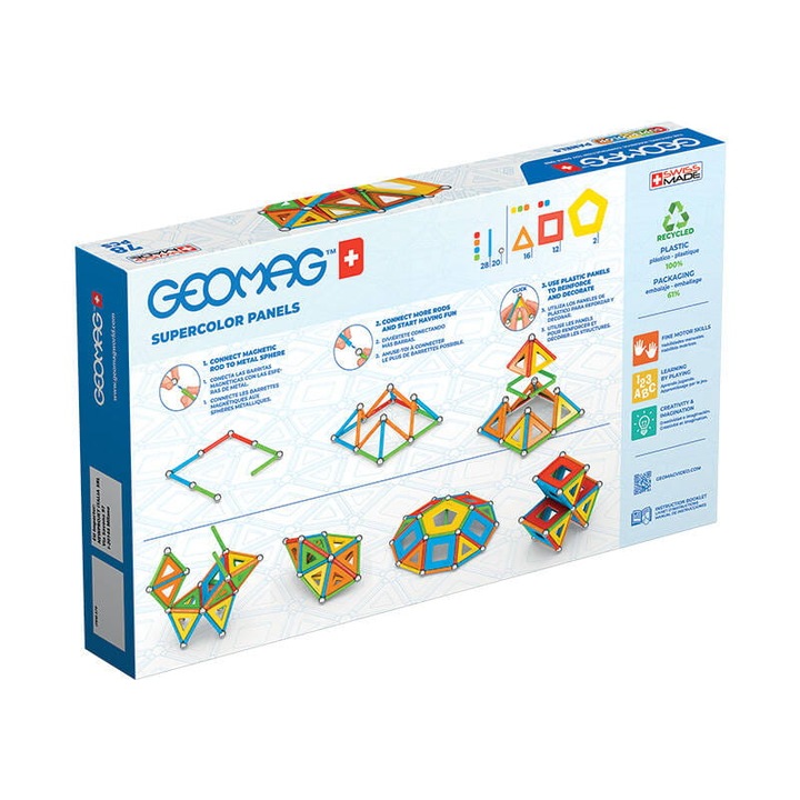 Конструктор Geomag, Supercolor Panels, Екологична пластмаса, 78 части, многоцветен, 5+ години