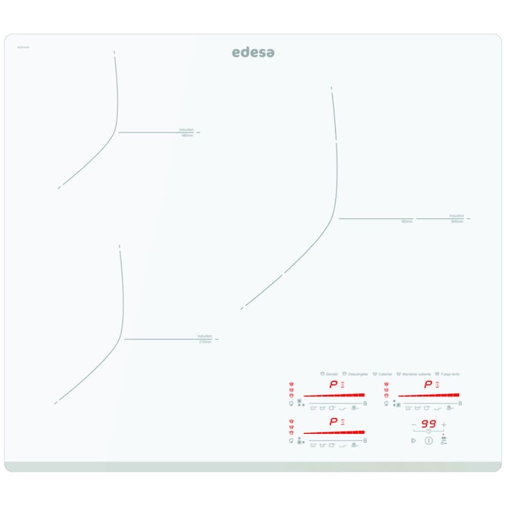 Индукционен плот за вграждане Edesa EIMS-6330 B WH, 7100 W, 3 зони, 9 степени, Защита от преливане, Бял
