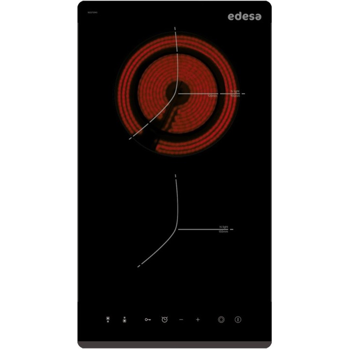 Стъклокерамичен плот за вграждане Edesa EVT-3220 B, 3000 W, 2 зони, 9 степени, Защита от преливане, Черен