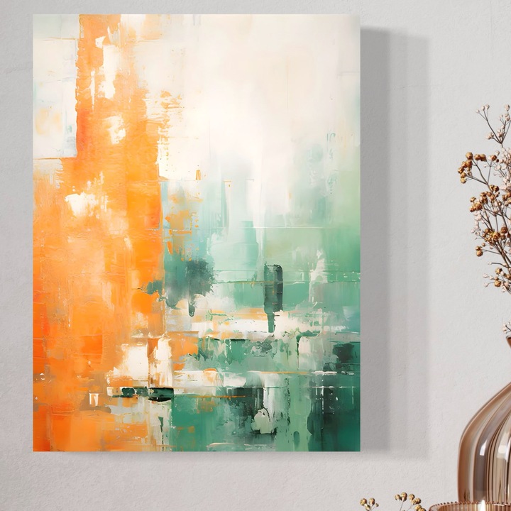 Картина върху платно LuxCanva A1605, Прегръдка на контраста, 100 X 135 CM, 100% памучно платно 400g/m2, дървена рамка, хол, абстрактно, декоративно, оранжево, спалня, ярки цветове