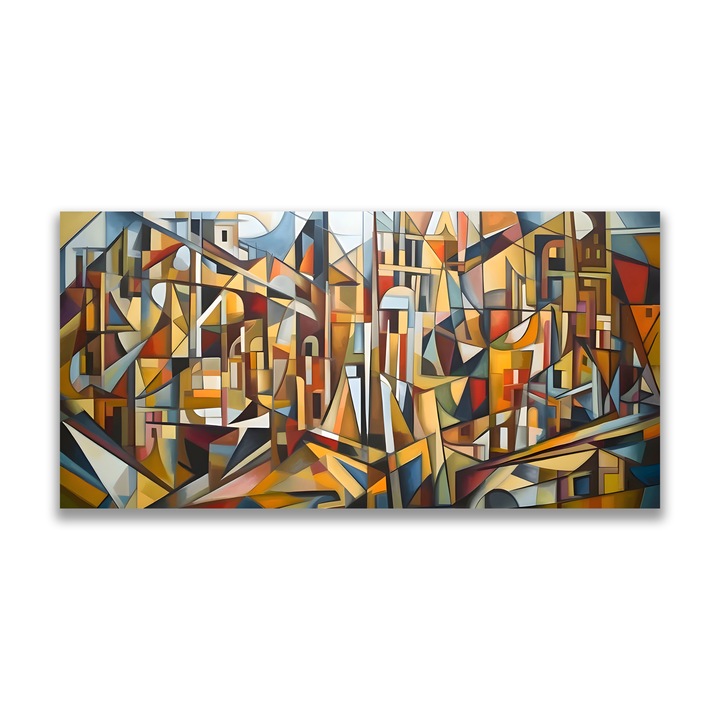 Prémium vászonfestmény, LuxCanva® A1608, Mosaic City, 70 X 140 CM, 100% pamut vászon 400g/m2, fakeret, szoba, absztrakt, dekoratív, színes, hálószoba, élénk színek