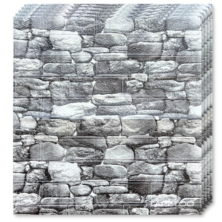 Комплект от 40 x 3D тапетни плочки Tapetoo Home Decor®, Заоблени камъни, тъмносиви, 70 X 77 см, 2,5 мм, 21,2 кв.м