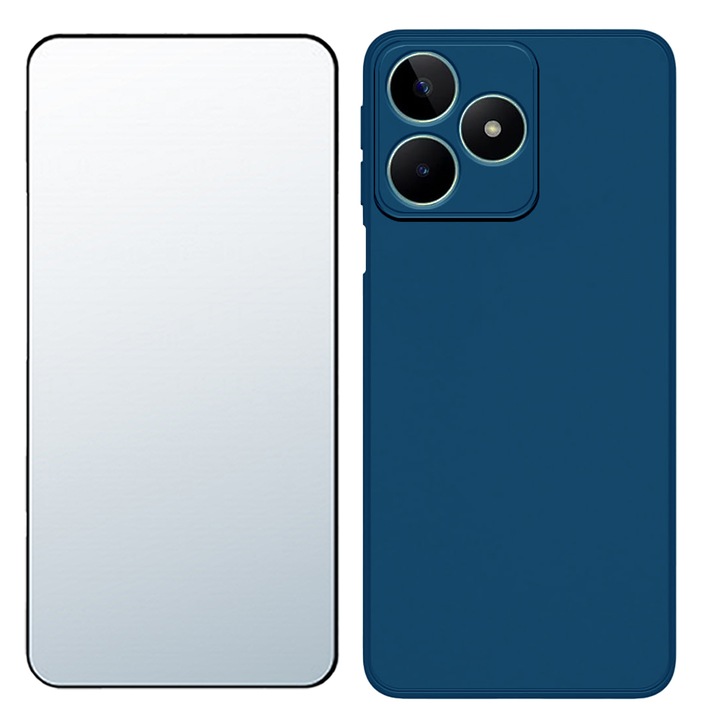 5D edzett üvegfólia készlet, UHD tisztaság, széltől szélig védelem és szilikon matt borítás Xiaomi Redmi 12 5G-hez, OPTIM MEGOLDÁS, Kameravédelem, Folyékony TPU, SlimFit, Hivatalos és Core Design, Könnyű, emelt élek, Kék