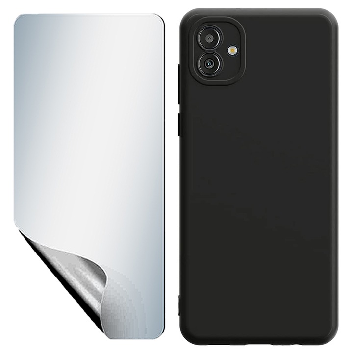 Regenerálható hidrogél fóliakészlet UHD Clarity, nagy érzékenységű és matt szilikon borítás Samsung Galaxy A04e készülékhez, OPTIM MEGOLDÁS, Kameravédelem, Puha folyadék TPU, SlimFit, Hivatalos és Core Design, Könnyű, megemelt élekkel, Fekete