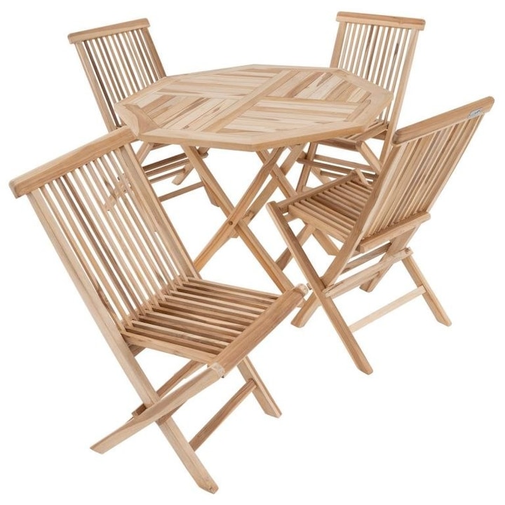 Set mobilier de gradina, Divero, Lemn, masa/scaune, Bej