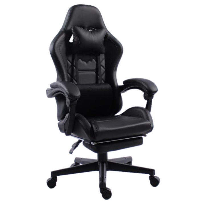 Геймърски стол B216, черен, функция шезлонг с опора за крака, екологична кожа