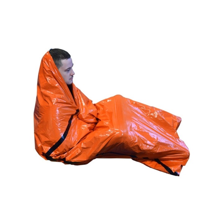 Sac de supravietuire BCB Bad Weather Bag CL182, usor, portocaliu, 210x90cm, set cu husa 12x11cm