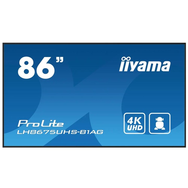 IPS LED Professzionális Iiyama kijelző 85,6" LH8675UHS-B1AG, UHD 3840 x 2160, HDMI, DisplayPort, fekete hangszórók